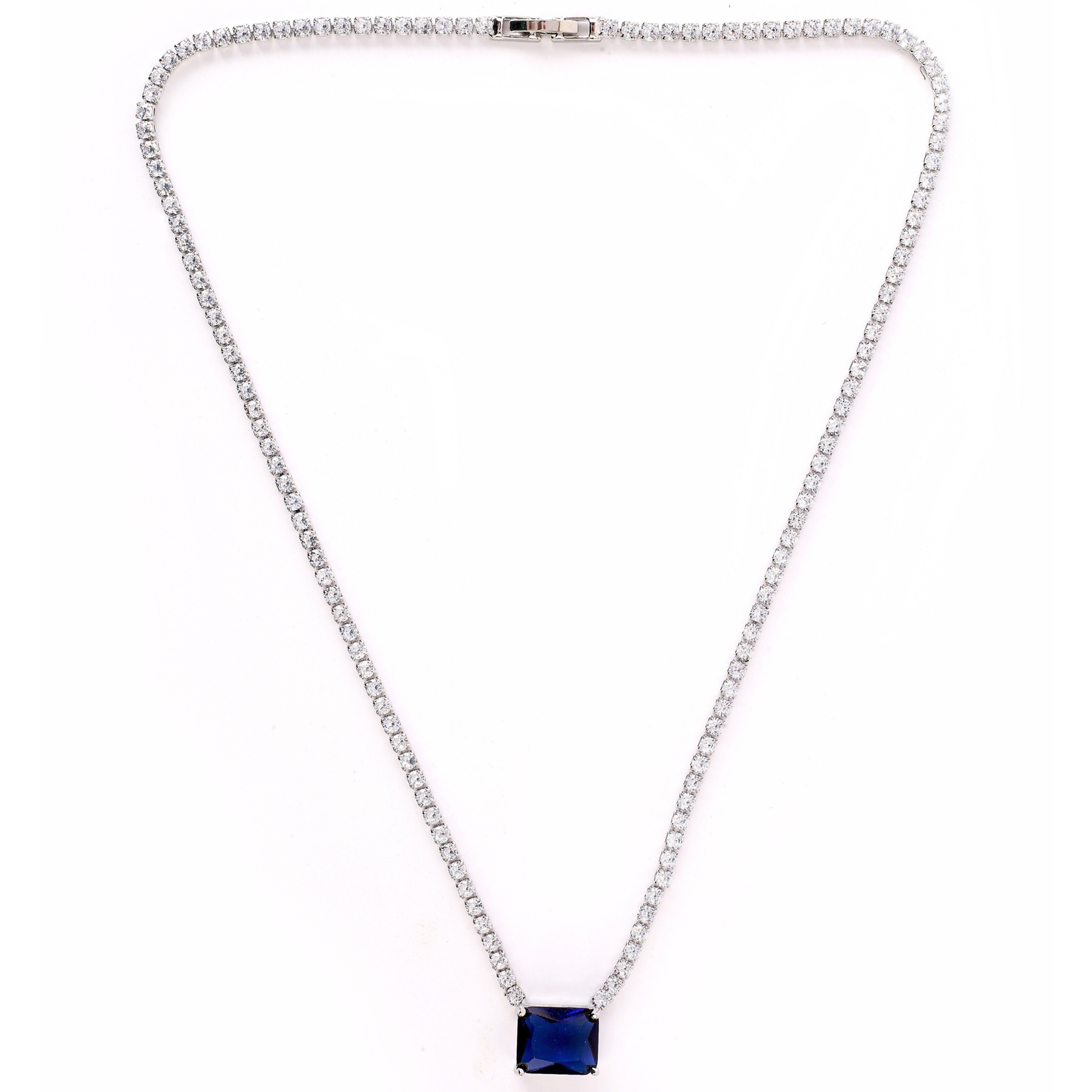 Luxelink Classic Blue Stone Pendant Iced Out Tennis Necklace