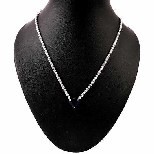 Luxelink Classic Blue Heart Cut Iced Out Tennis Necklace