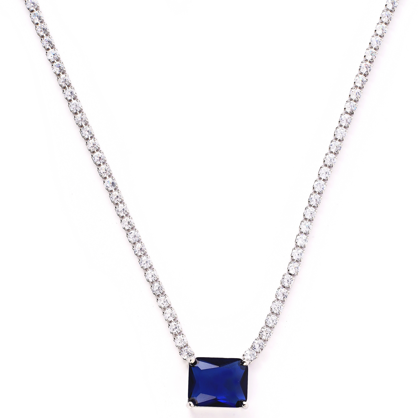 Luxelink Classic Blue Stone Pendant Iced Out Tennis Necklace