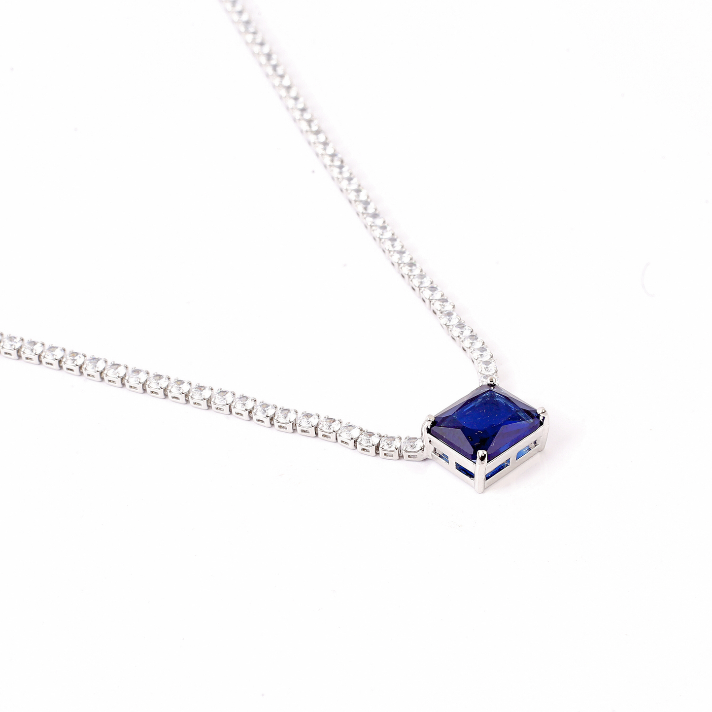 Luxelink Classic Blue Stone Pendant Iced Out Tennis Necklace