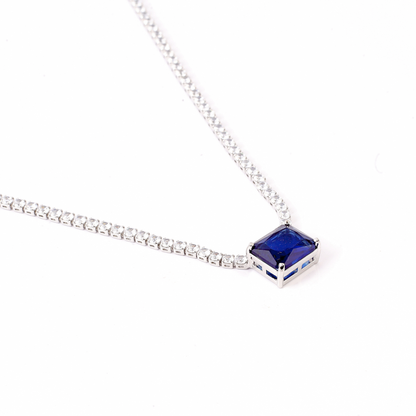Luxelink Classic Blue Stone Pendant Iced Out Tennis Necklace