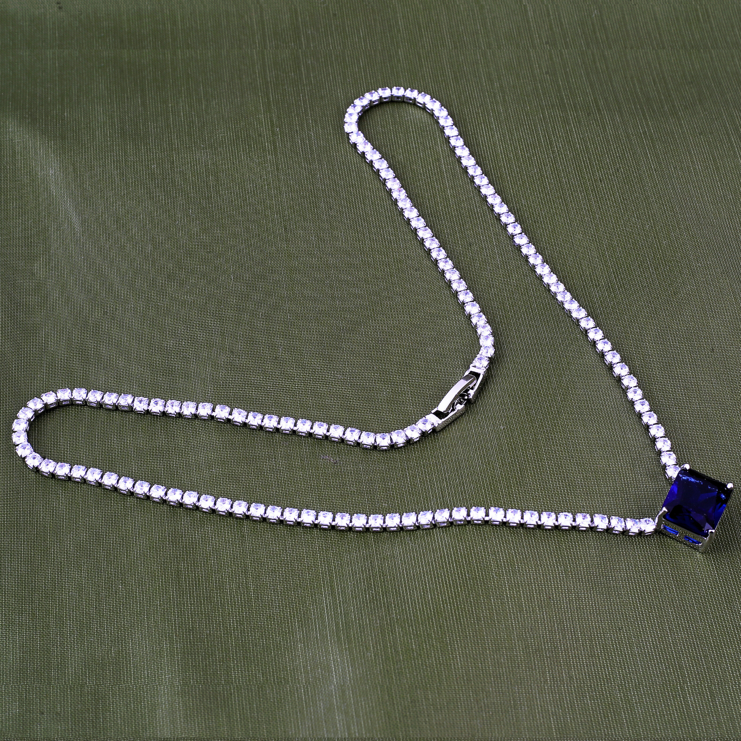 Luxelink Classic Blue Stone Pendant Iced Out Tennis Necklace