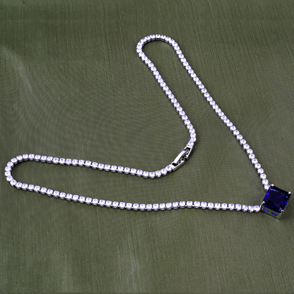 Luxelink Classic Blue Stone Pendant Iced Out Tennis Necklace