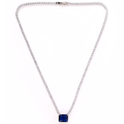 Luxelink Classic Blue Stone Pendant Iced Out Tennis Necklace