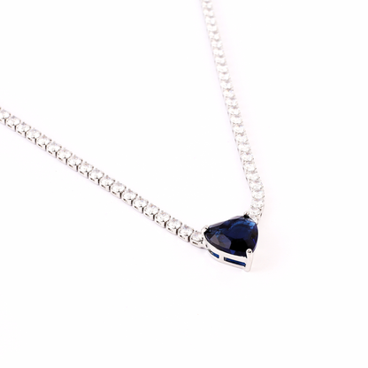 Luxelink Classic Blue Heart Cut Iced Out Tennis Necklace