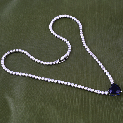 Luxelink Classic Blue Heart Cut Iced Out Tennis Necklace