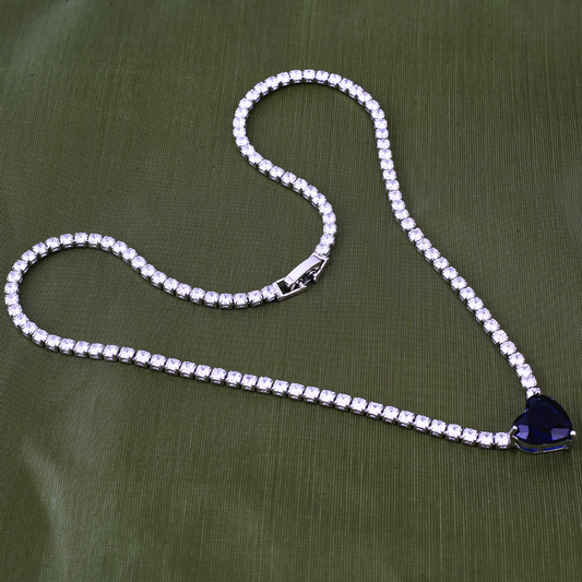 Luxelink Classic Blue Heart Cut Iced Out Tennis Necklace