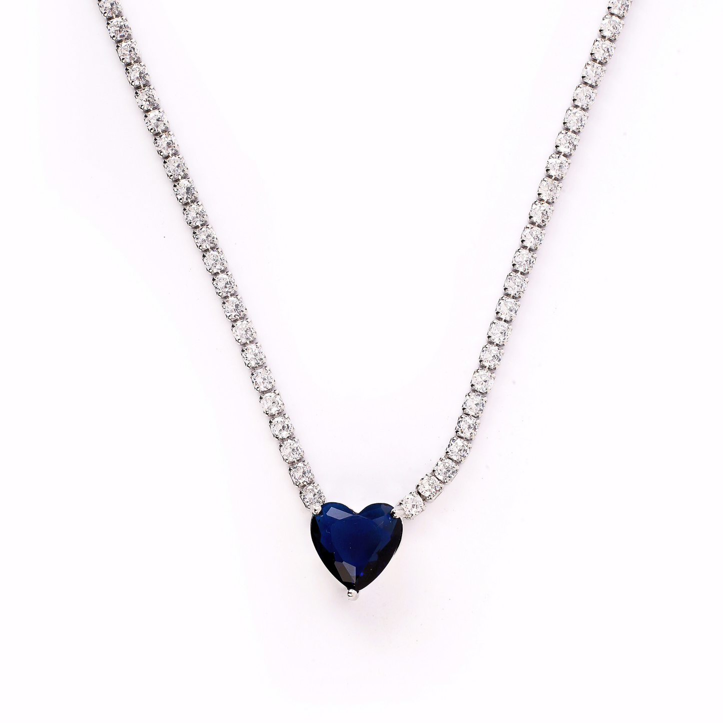 Luxelink Classic Blue Heart Cut Iced Out Tennis Necklace