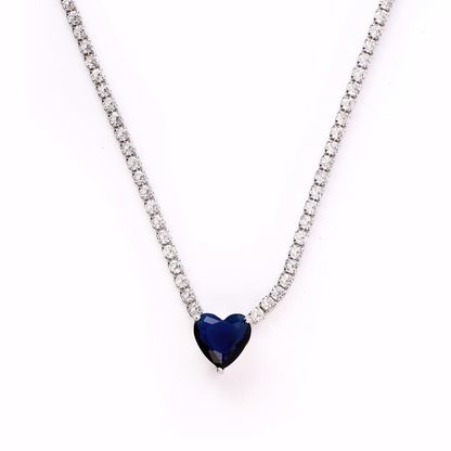 Luxelink Classic Blue Heart Cut Iced Out Tennis Necklace