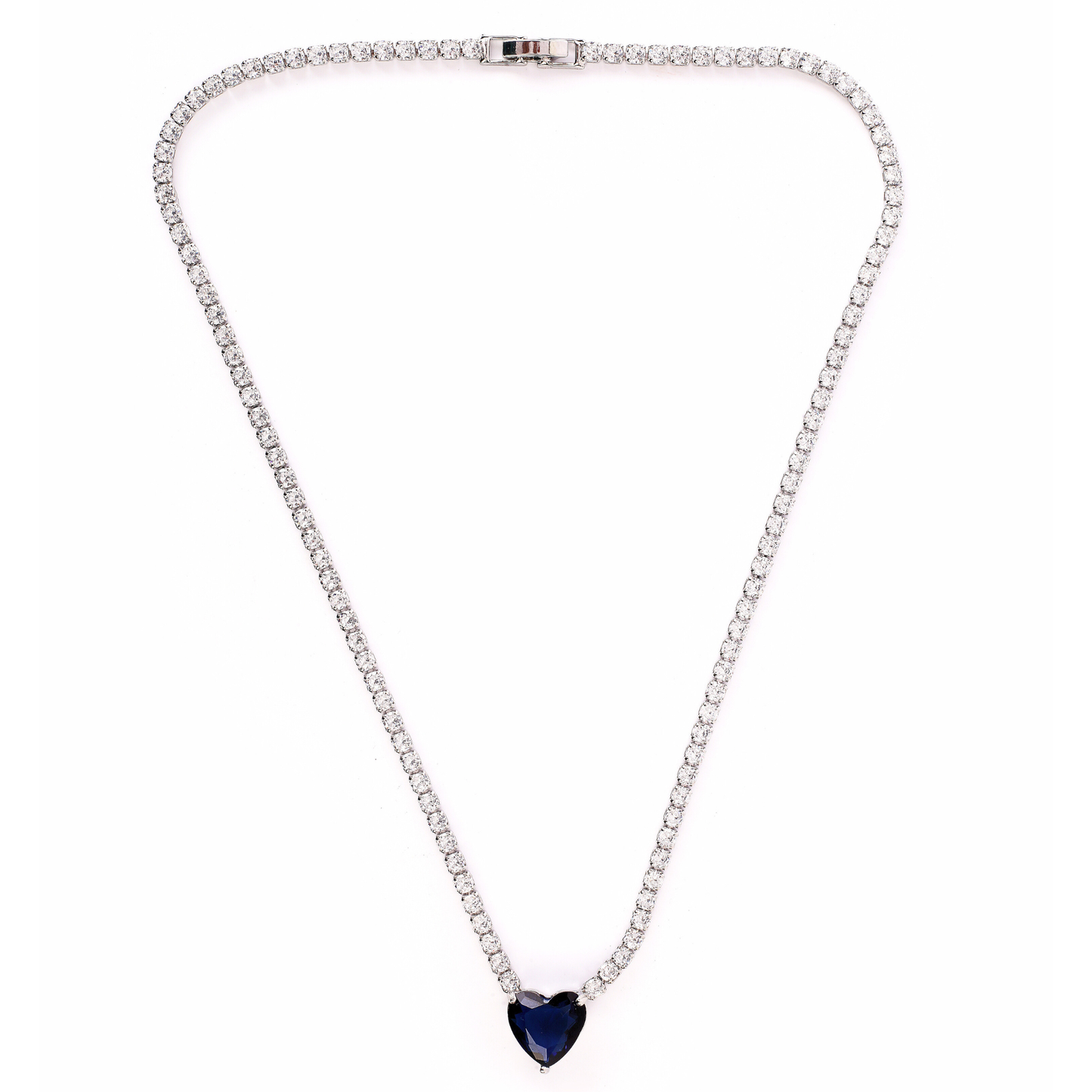 Luxelink Classic Blue Heart Cut Iced Out Tennis Necklace