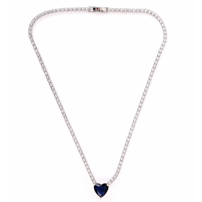 Luxelink Classic Blue Heart Cut Iced Out Tennis Necklace