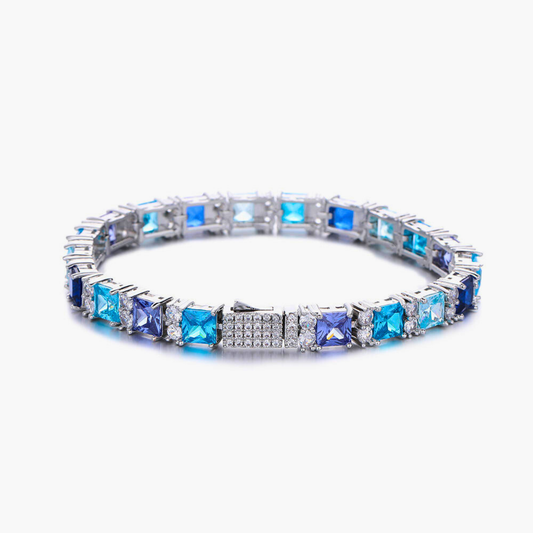 Luxelink Blue Gemstone Cubic Zirconia Iced Out Bling Tennis Bracelet