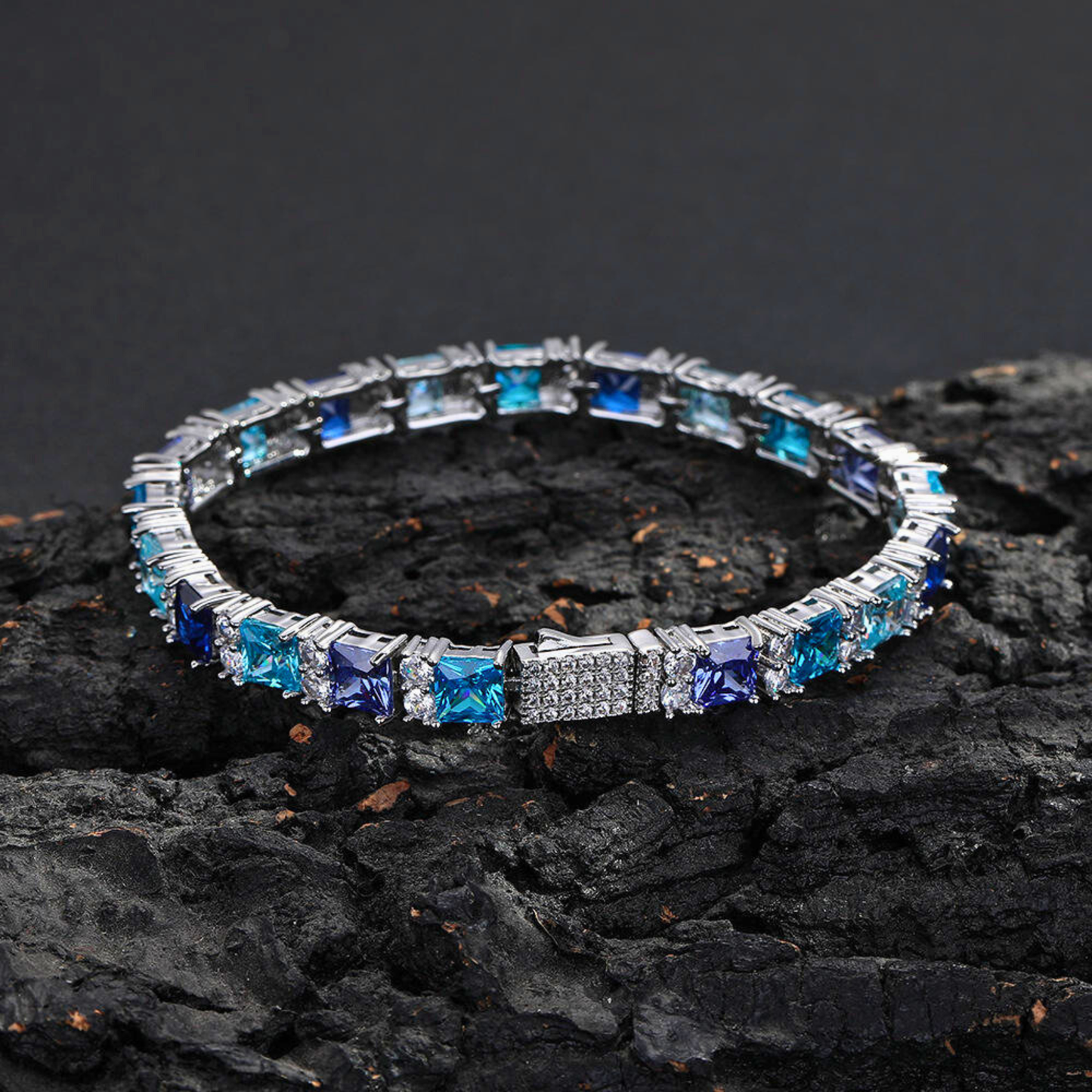 Luxelink Blue Gemstone Cubic Zirconia Iced Out Bling Tennis Bracelet