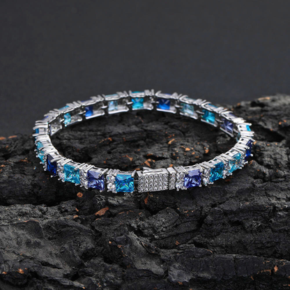 Luxelink Blue Gemstone Cubic Zirconia Iced Out Bling Tennis Bracelet