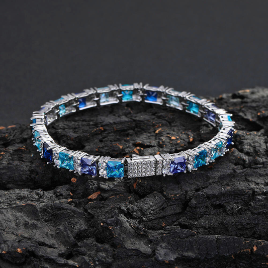 Luxelink Blue Gemstone Cubic Zirconia Iced Out Bling Tennis Bracelet