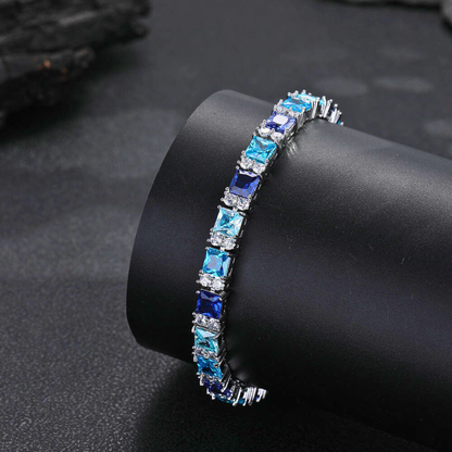 Luxelink Blue Gemstone Cubic Zirconia Iced Out Bling Tennis Bracelet