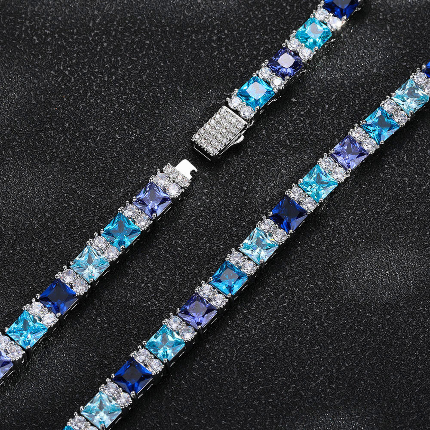 Luxelink Blue Gemstone Cubic Zirconia Iced Out Bling Tennis Bracelet