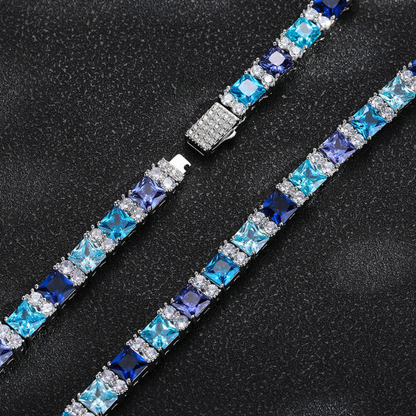 Luxelink Blue Gemstone Cubic Zirconia Iced Out Bling Tennis Bracelet