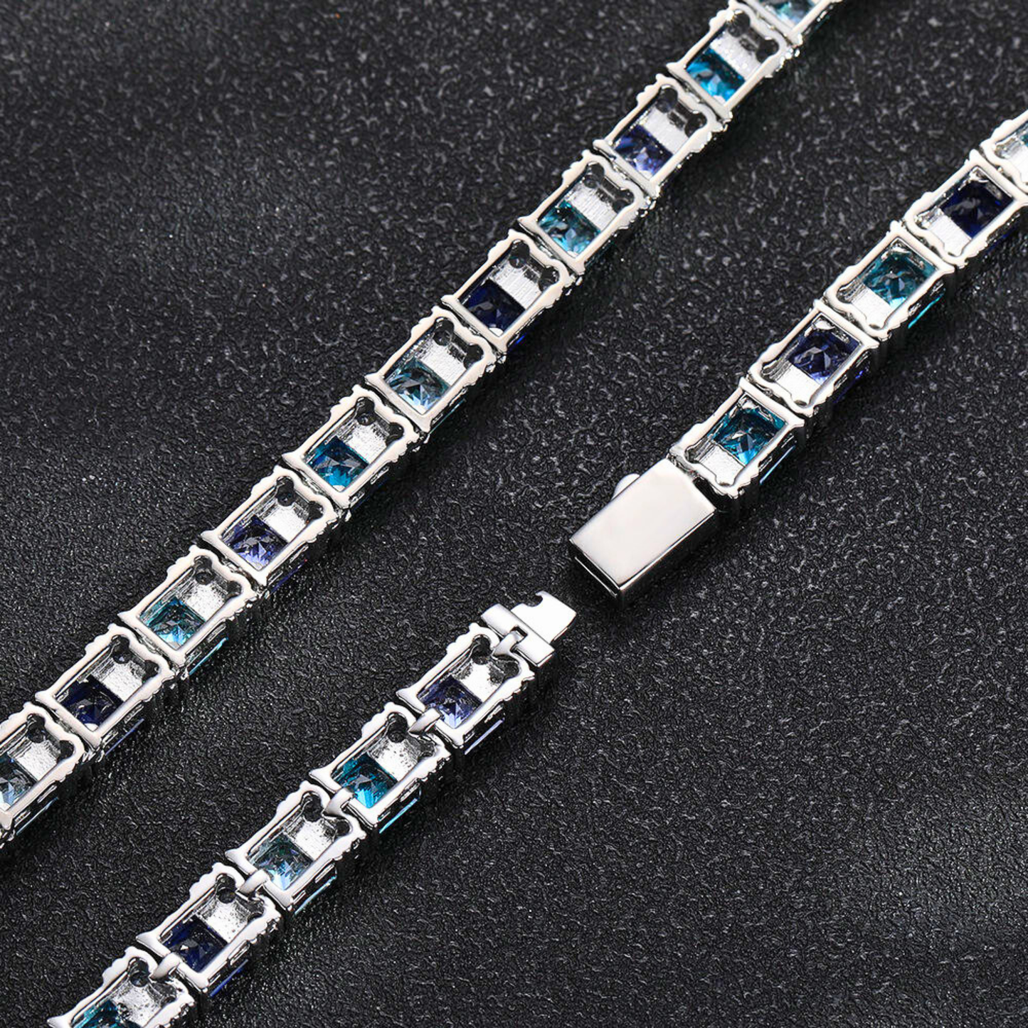 Luxelink Blue Gemstone Cubic Zirconia Iced Out Bling Tennis Bracelet