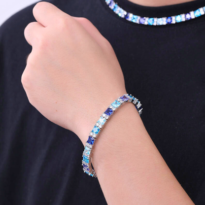 Luxelink Blue Gemstone Cubic Zirconia Iced Out Bling Tennis Bracelet